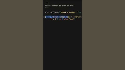 2 Line Python Code to Check if Number is Even or Odd  #coding #python #pythonprogram #python3