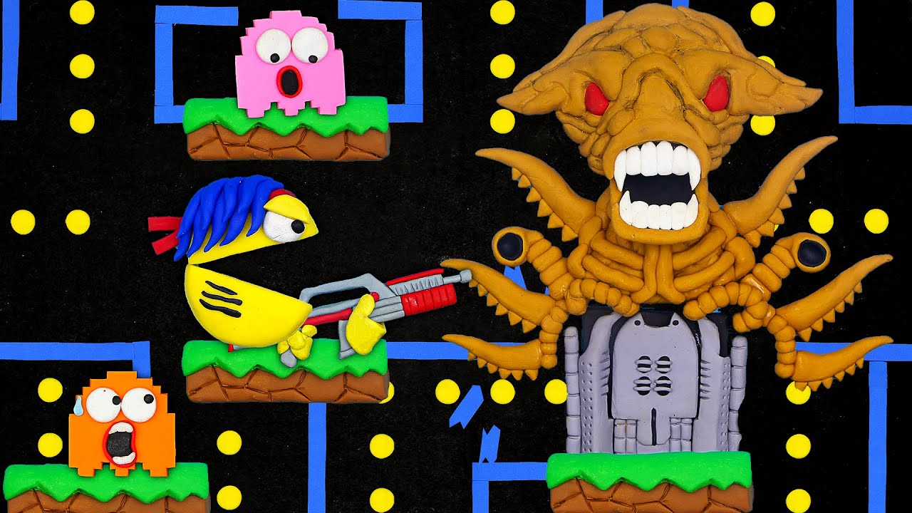 Pacman Stop Motion ASMR 💥 Pacman Lost in CONTRA Game - Survival War in the 8 bit World