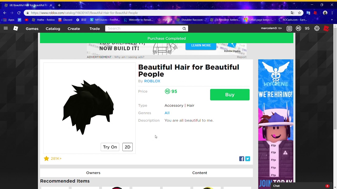 Roblox buying the beautiful hair for beautiful people - YouTube