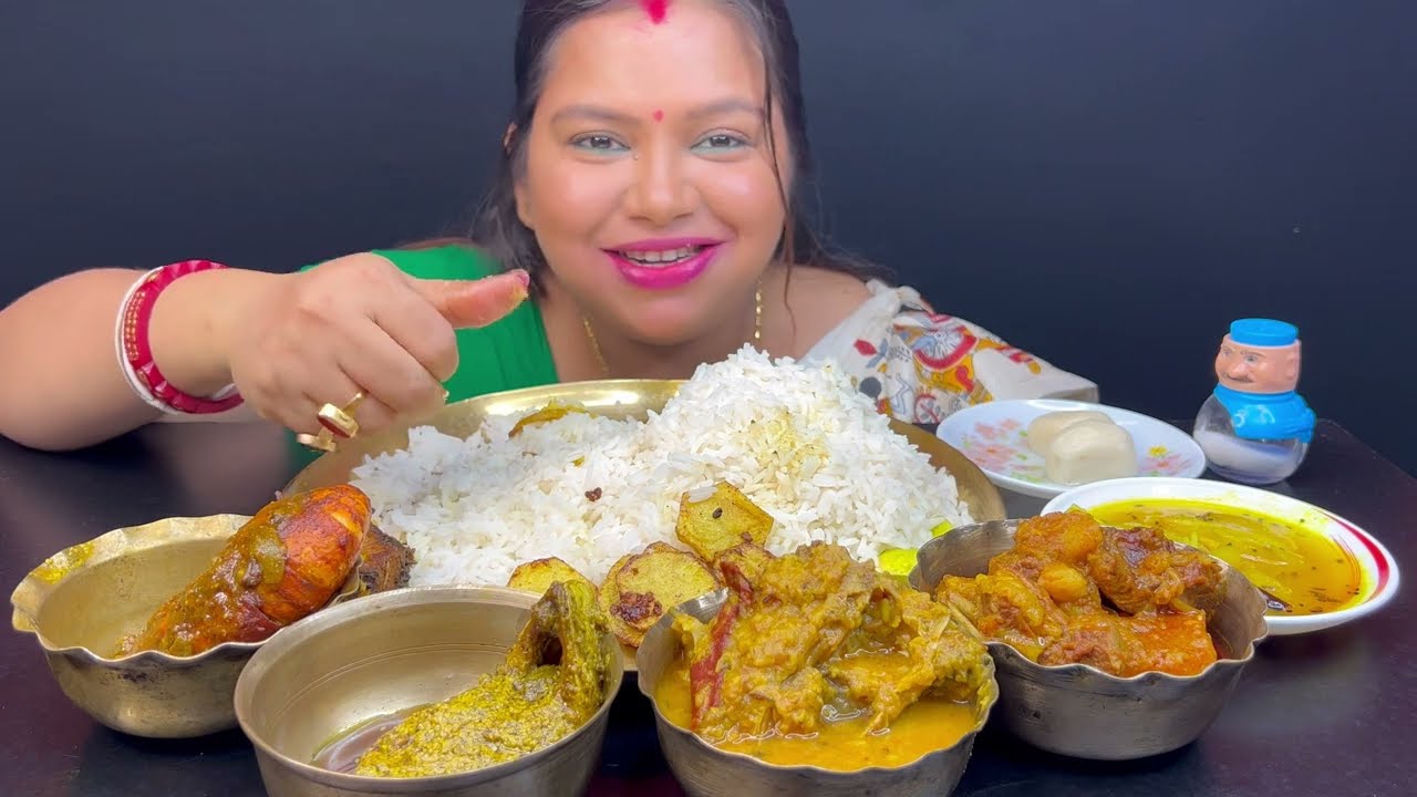 নববর্ষ Special Menu,, Eating Rice with Spicy 🔥Mutton, golda Chingri kalia, Sorshe Ilish,।।