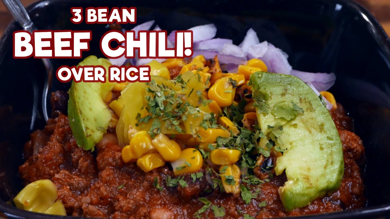 3 Bean Beef Chili Over Rice Slow Cooker YouTube