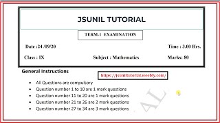 class 9 Maths Term 1 Question Paper 2020 - 21 II 24 Sep 2020 II Original school paper