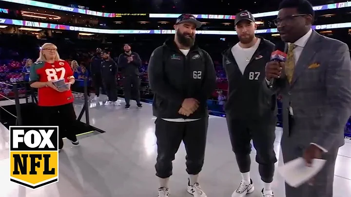 Travis Kelce and Jason Kelce are joined by their mom onstage ahead of Super Bowl LVII | FOX Sports