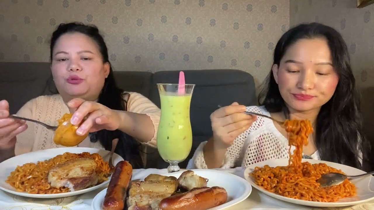 अकवरे खुर्सानीमा लसुन टिमुर mix अचार Pork belly fry सॅंगै Buldak ramen Cooking 