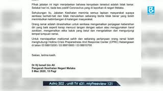 Melaka nafi ada kes COVID-19 di Jasin