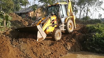 Jcb Backhoe Machine Making Diversion of River/JCB 3DX Machine Working For Bridge Construction.