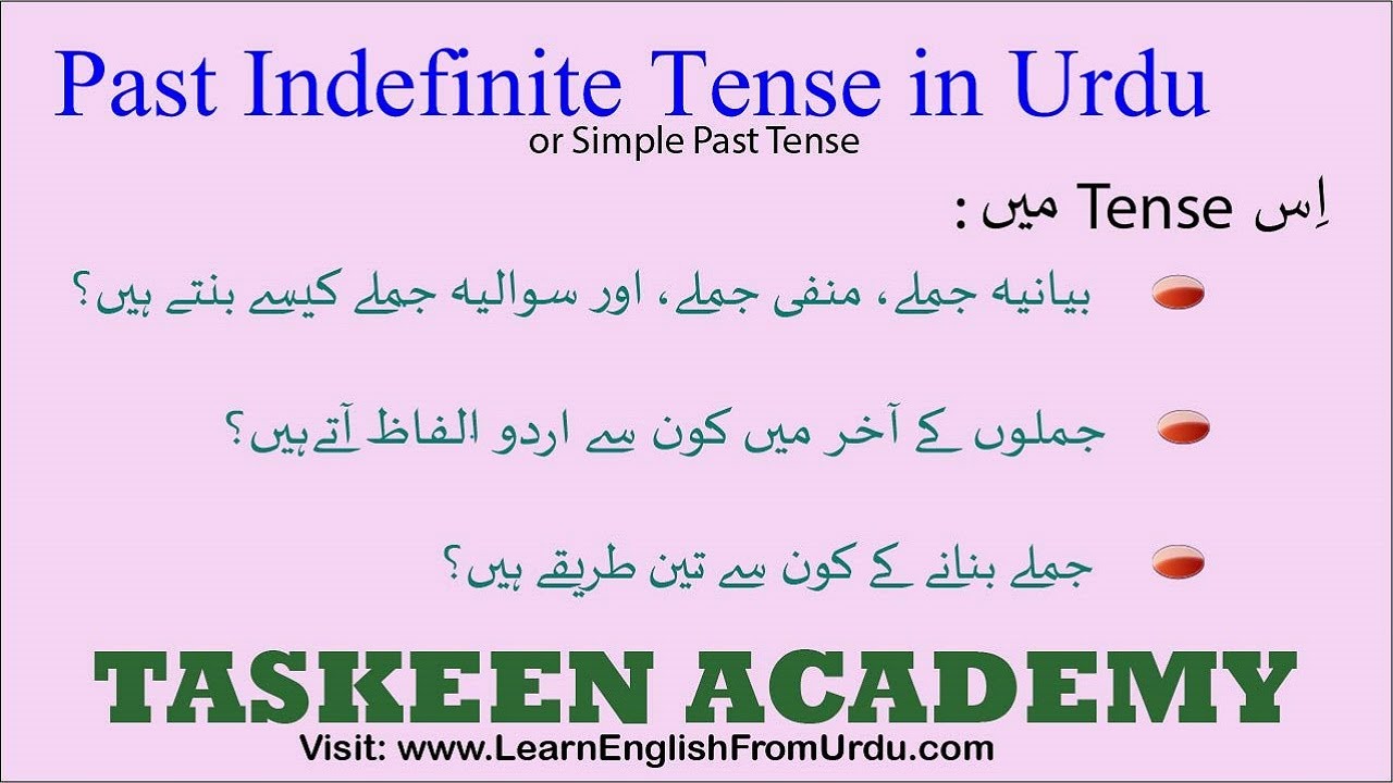 Past Indefinite Tense in Urdu |Simple past tense in Urdu | Tenses in Urdu | Past Indefinite rules