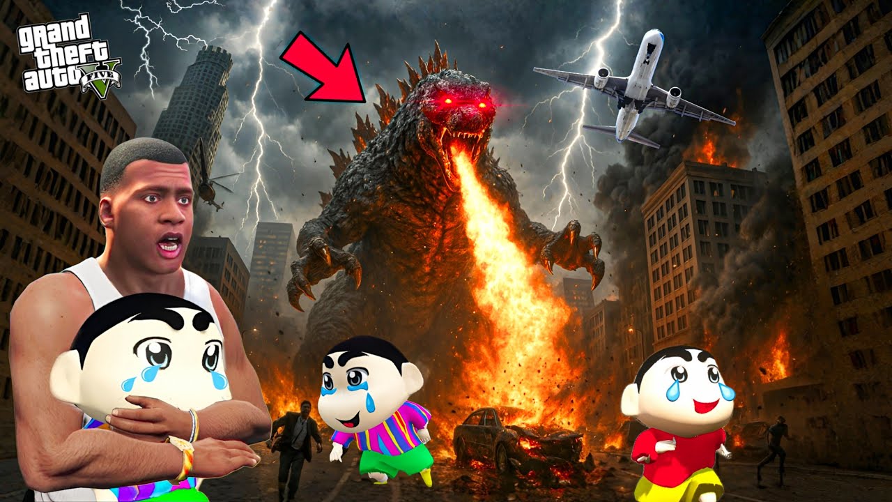 Franklin And Shinchan vs Giant Godzilla Attack On Destroys in Los Santos in GTA 5! Bangla Gameplay