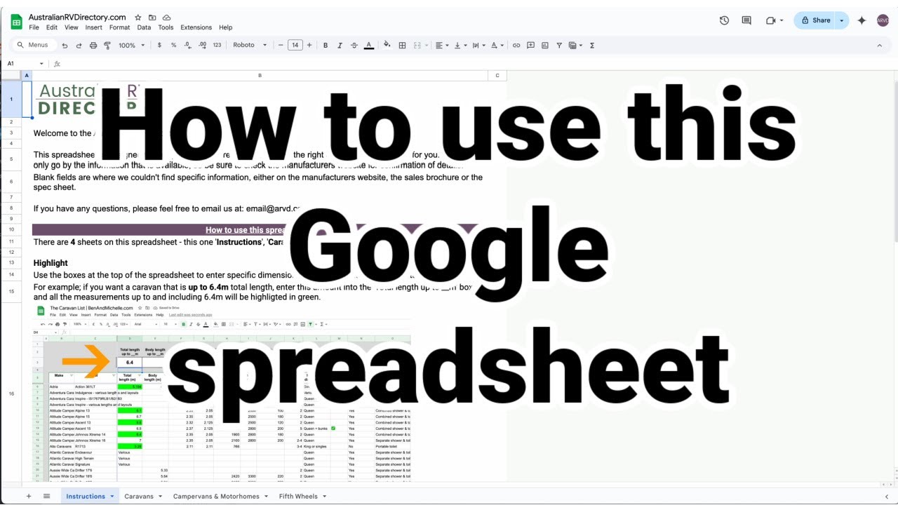How to use the Australian RV Directory Google spreadsheet - YouTube