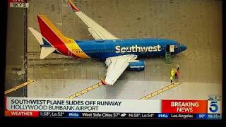 SOUTHWEST AIRLINE PLANE SKIDS OFF RAINY RUNWAY Los Angeles AIRPORT 12/6/18 by Petros chronis 264 views 5 years ago 1 minute, 27 seconds