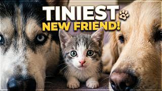Two Giant Dogs Meet a Tiny Kitten for the First Time… This Reaction is Everything