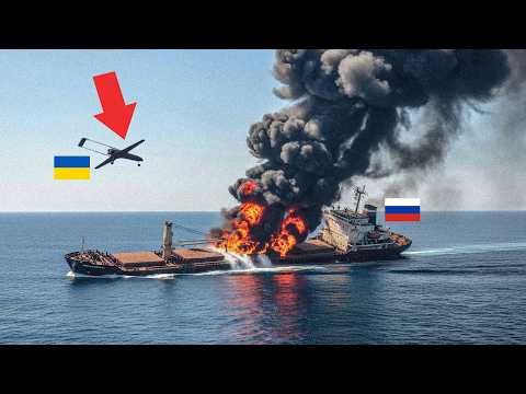 WATCH: 14 Ukrainian Drones OBLITERATE Russia’s $500M Shahed Ship