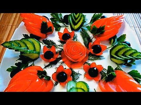 Очень Красивая Нарезка Помидоров и Огурцов! Несколько Идей!