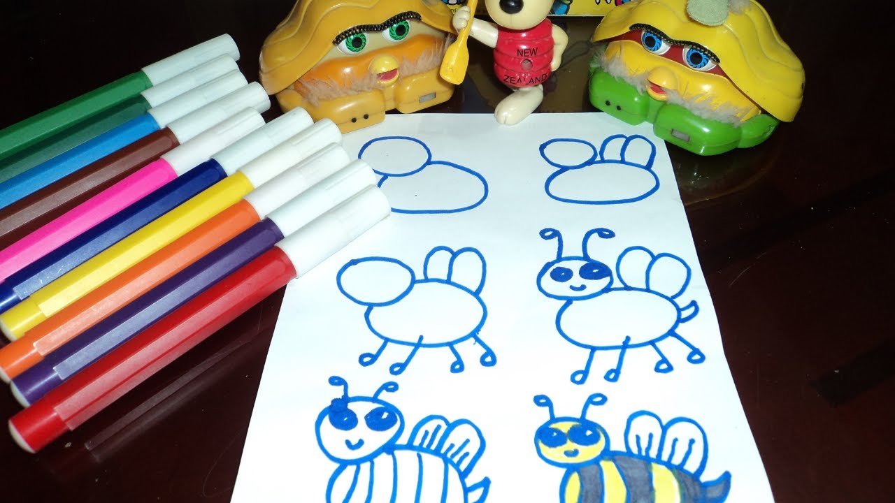 طريقة رسم بالخطوات سهله جدا للاطفال How to draw bee - YouTube
