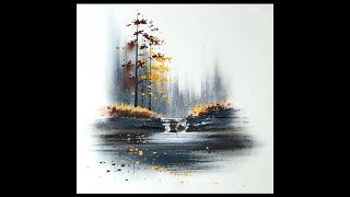 Simple autumn scenery drawing with oil pastel