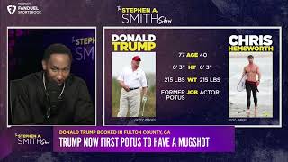 Stephen A. Smith reacts to Donald Trump’s mugshot, height and weight