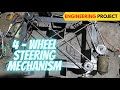 Four wheel steering mechanism| Rotation of wheels for material transporting mechanical project