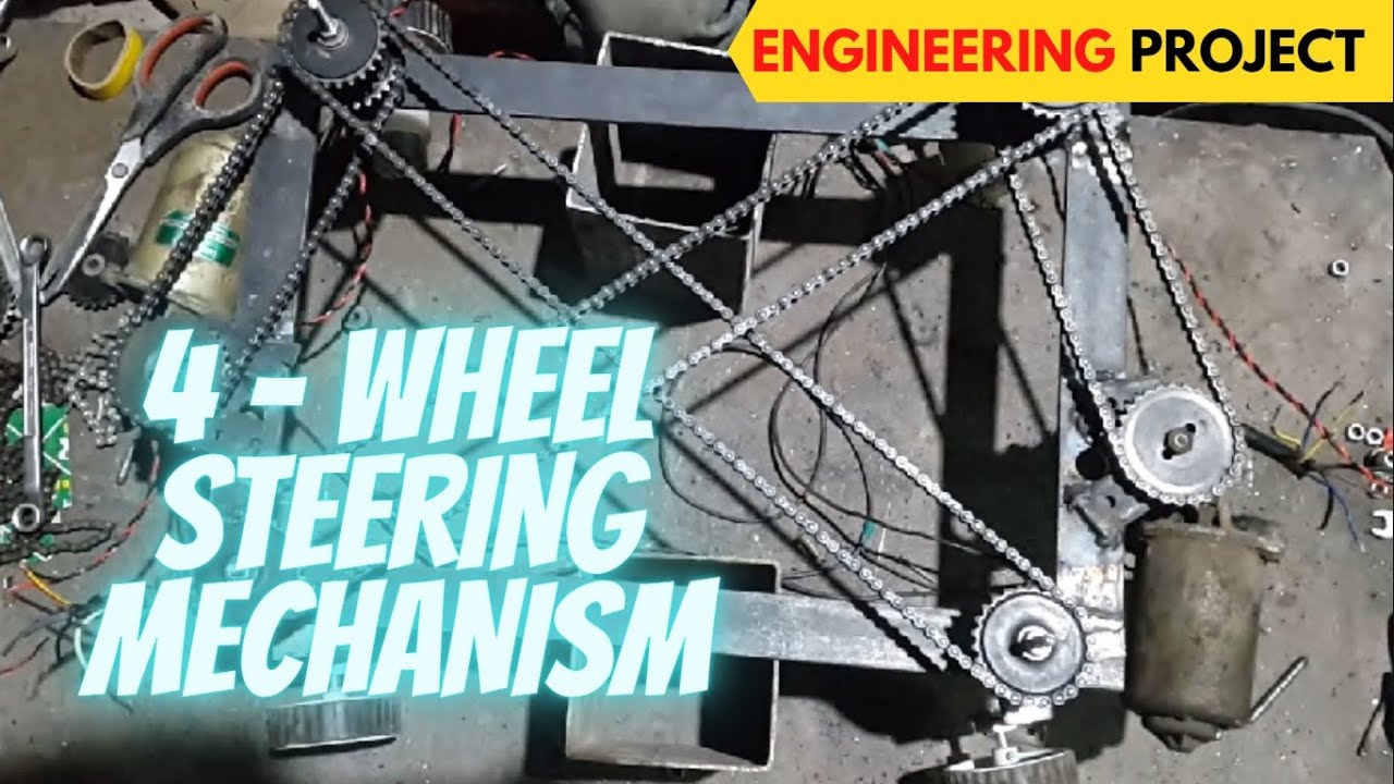 Four wheel steering mechanism Rotation of wheels for material