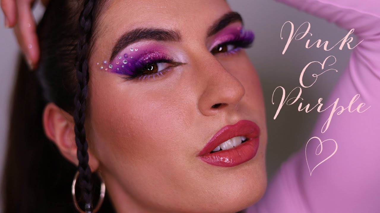 ✨ Step-by-Step Glitter Glam Makeup Tutorial | Pink & Purple Diamante Look 💖💜