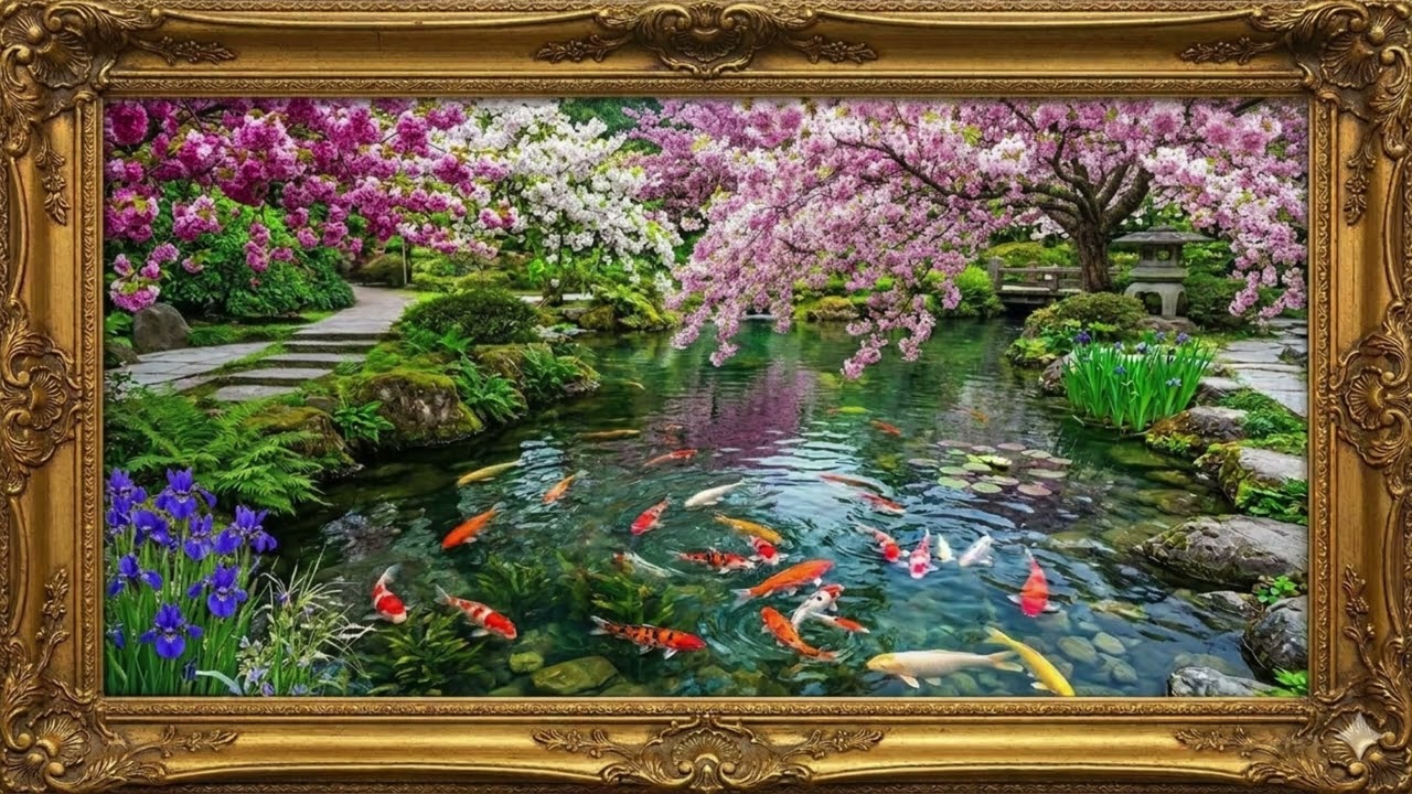 KOI Pond Among Cherry Blossoms for Spring | screensaver | 4K Frame TV Art | 桜と錦鯉の池