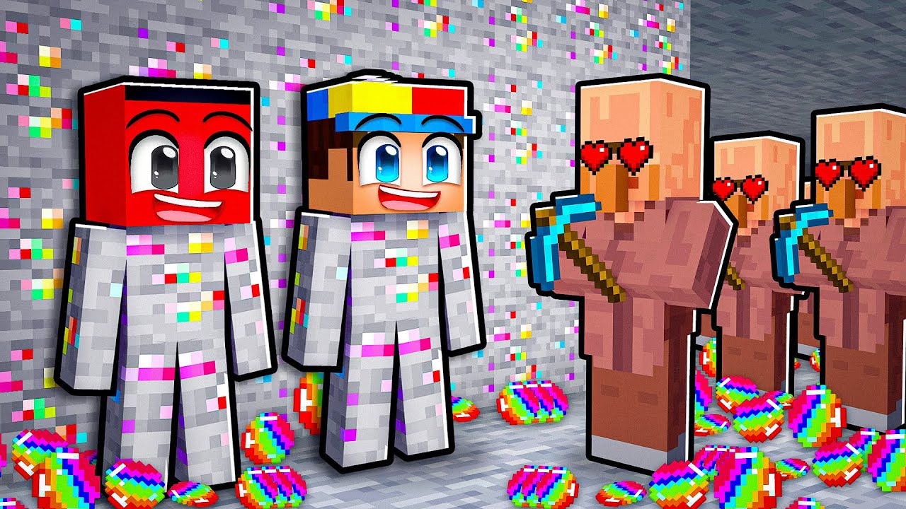 RAİNBOW ile TÜM KÖYLÜLERİ TROLLEDİM !! - Minecraft