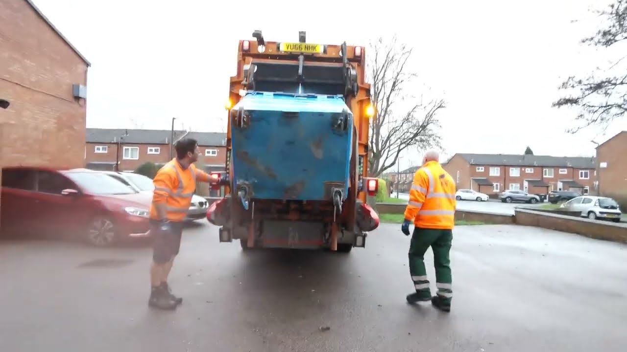 Dennis bin lorry comes in Road in Tamworth black bin NHK