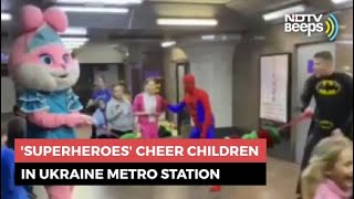 'Superheroes' Cheer Children Sheltering At Ukraine Metro Station screenshot 3