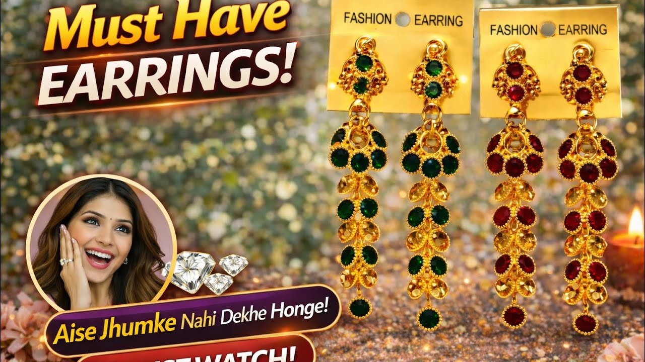 Latest Artificial Gold Earrings Design 2026 😍 Red & Green Traditional Long Drop Earrings