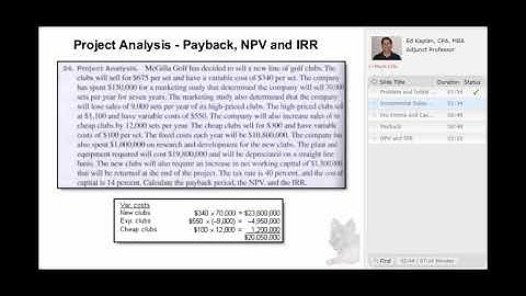 Project Analysis - Payback, NPV and IRR