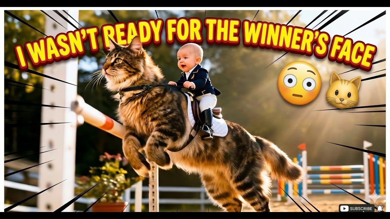 Cute Baby Riding a Cat Over Mini Jump Bars | Funny & Adorable Show ...
