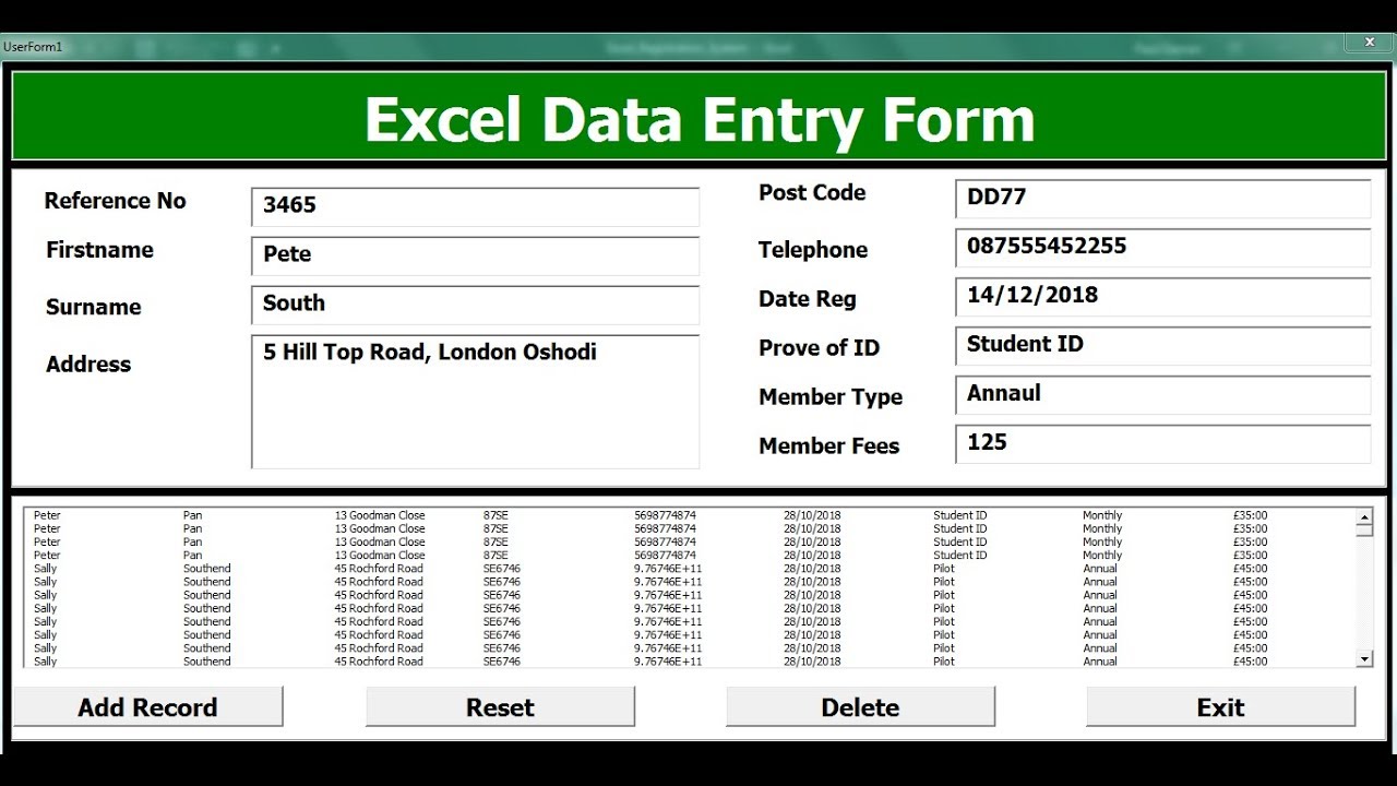 How To Create Excel Data Entry Form With A Userform Part 1 Of 2 Youtube