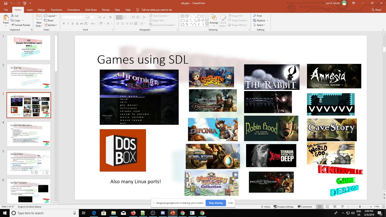 SDL with C - Knoxville Game Design, December 2019 - YouTube