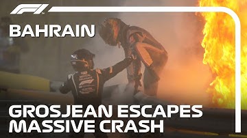Romain Grosjean Walks Away From Dramatic, Fiery Crash | 2020 Bahrain Grand Prix