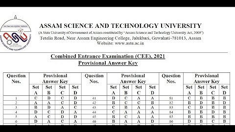 ASSAM CEE 2021 OFFICIAL ANSWER KEYS FOR ALL SETS