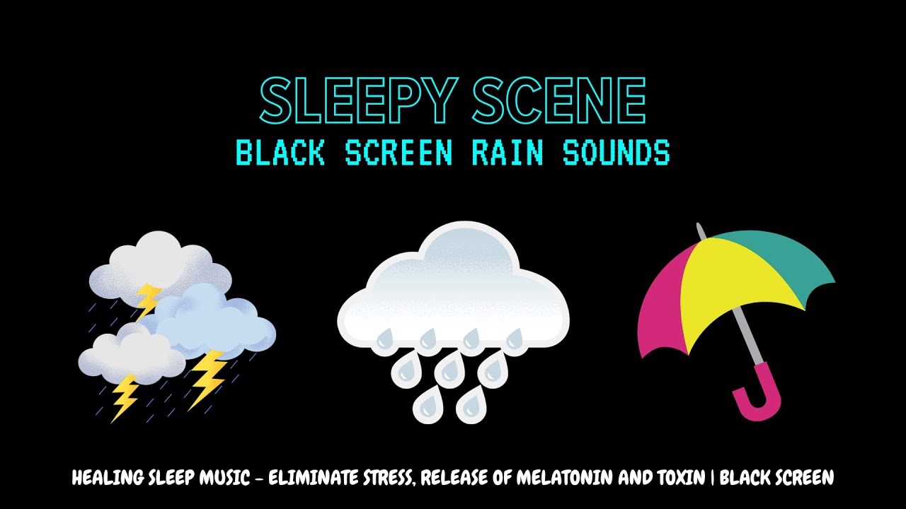 Soothing Rain Music with Ocean Waves BLACK SCREEN for Sleep, Study