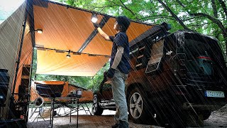 ☔ Relaxing Solo Camping in the Heavy Rain  Overnight in a Capsule Tent