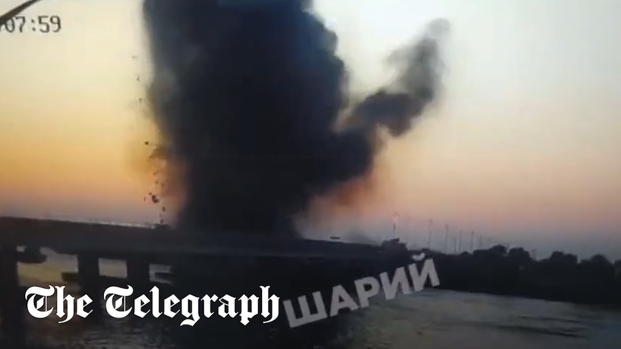 ⁣Ukraine war: New footage shows moment missile hits Chongar Bridge