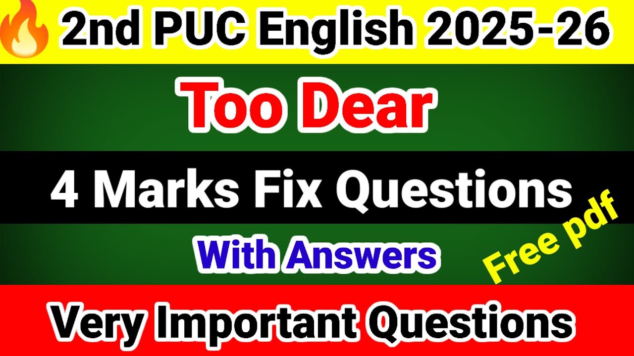2nd PUC English Too dear important Question Answers for Preparatory Exam 2026 Annual Exam 