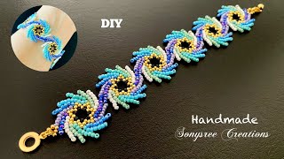 : Pinwheel Beaded Bracelet || How to make Beaded Bracelet || St Petersburg stitch bracelet