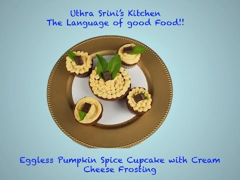 Eggless Pumpkin Spice Cup Cake with Cream Cheese Frosting | pumpkin cake eggless