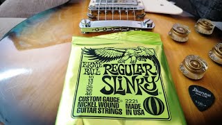 Guitar Strings Setup and Demo on Les Paul (Ernie Ball Regular Slinky )