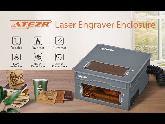 ATEZR AS Laser Enclosure for Laser Engraver with Pipe and Exhaust Fan,  29.92x28.74x15.75 Inch Foldable Flame Retardant Laser Engraving Machine