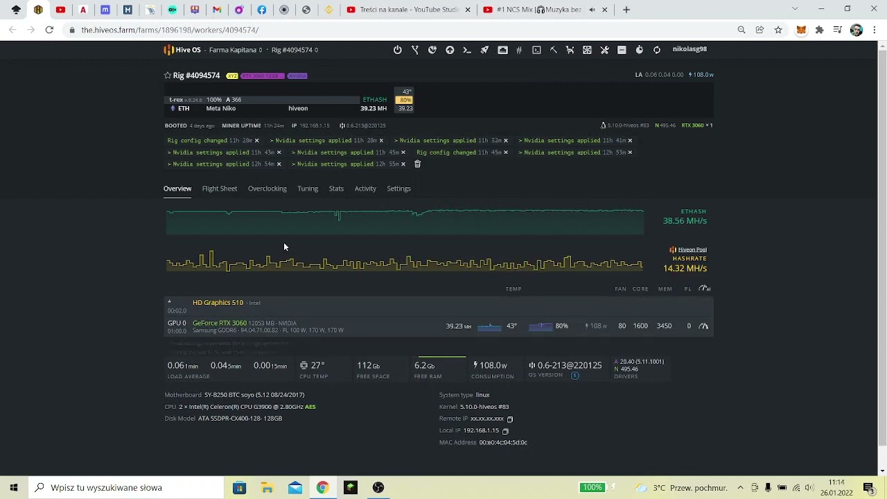 T-Rex Miner Unlock/Odblokowanie LHR RTX 3060 V2 HiveOS Setting/Ustawienia in 2022! @ 39mhs ETH