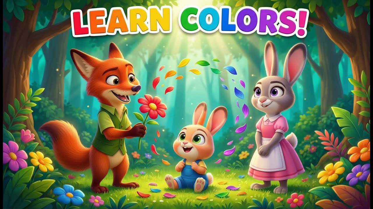 Nic the Fox Teaches Baby Bunny Nock Colors in the Forest  Funny Family Cartoon for Kids