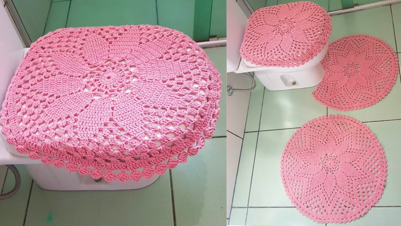 Tampa do vaso em crochê do jogo de banheiro redondo Rosé [Passo a passo]