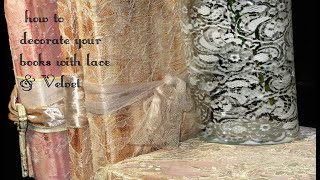 DIY Decoupaged Lace Covered Books with Velvet Ribbon