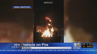 A rv explodes into flames in front of the uc-berkeley fraternity house