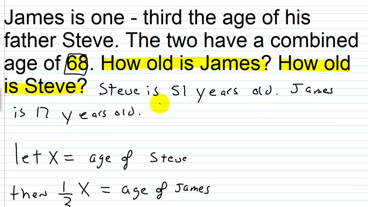 algebra problem solving age questions