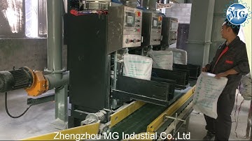 MG Full automatic dry mortar plant equip Auto packing machine and Robot pallet palletizer.