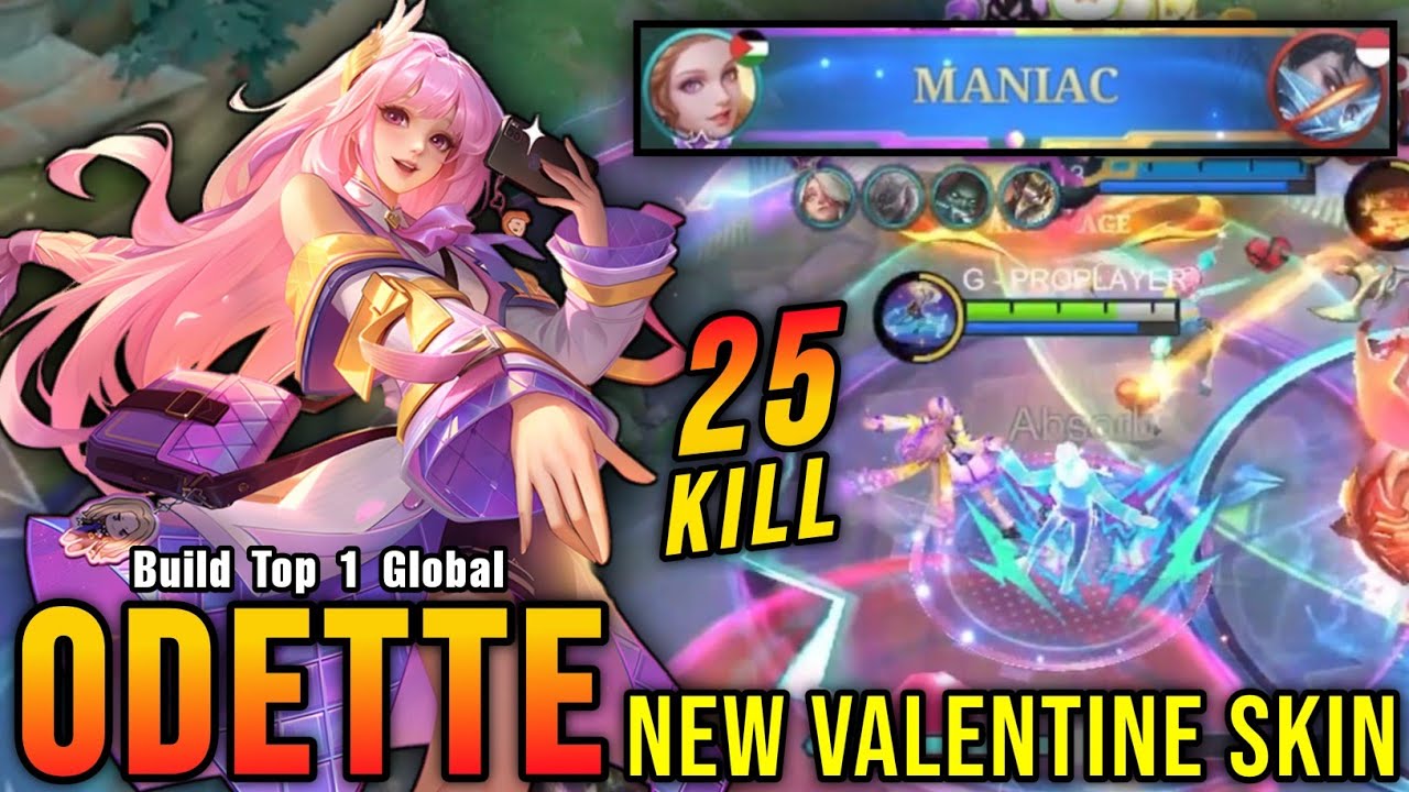 25 Kills + MANIAC!! Song of Devotion Odette New VALENTINE Skin!! - Build Top 1 Global Odette ~ MLBB